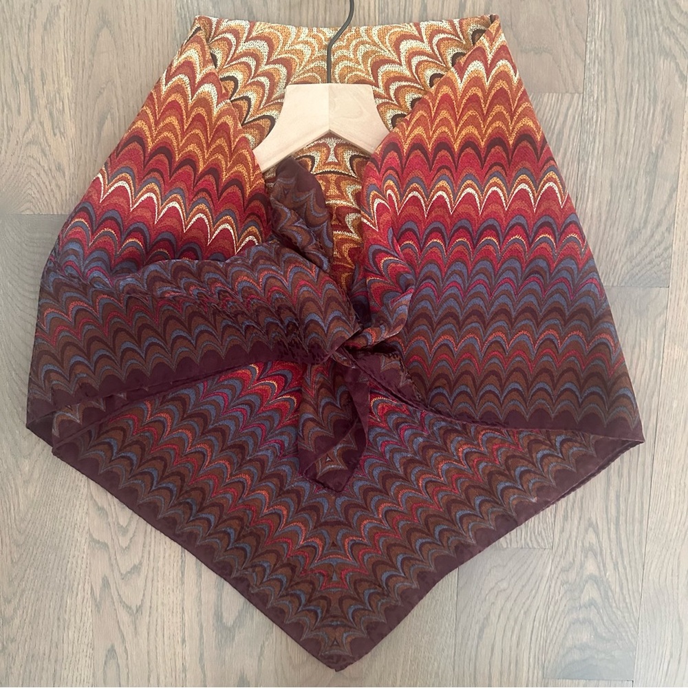 Vintage Missoni Marbled Silk Scarf in Red, Rust, Blue, Brown, Cream 33.5" Square - Picture 6 of 8
